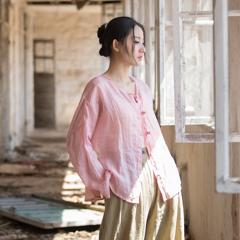 Tao One Tech™ • Zen Sunscreen Cardigan • Pure Ramie • Sheer Flow Layer • Translucent • Five Element Buckles
