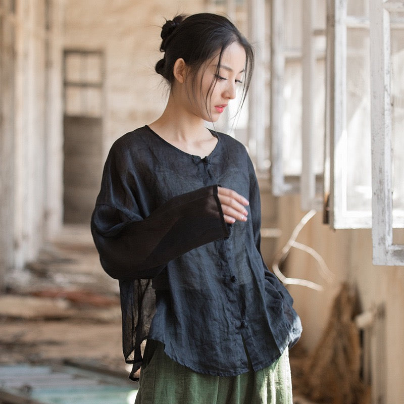 Tao One Tech™ • Zen Sunscreen Cardigan • Pure Ramie • Sheer Flow Layer • Translucent • Five Element Buckles
