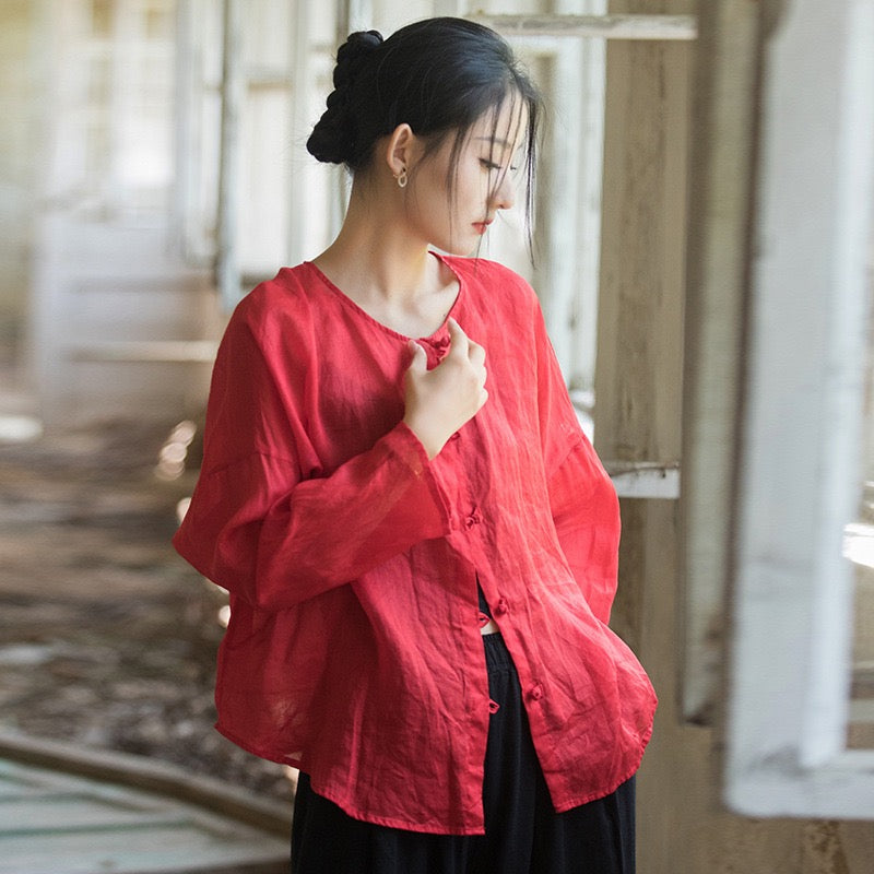 Tao One Tech™ • Zen Sunscreen Cardigan • Pure Ramie • Sheer Flow Layer • Translucent • Five Element Buckles