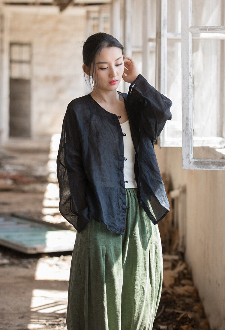 Tao One Tech™ • Zen Sunscreen Cardigan • Pure Ramie • Sheer Flow Layer • Translucent • Five Element Buckles
