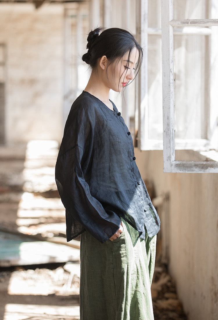 Tao One Tech™ • Zen Sunscreen Cardigan • Pure Ramie • Sheer Flow Layer • Translucent • Five Element Buckles