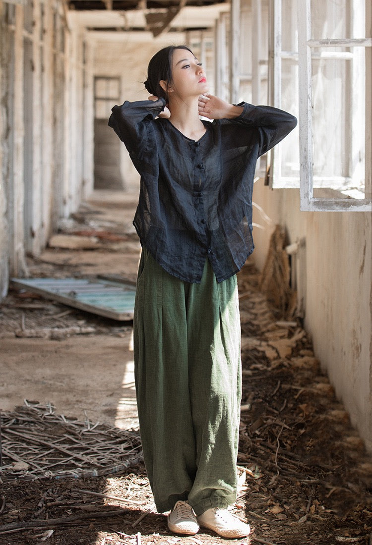 Tao One Tech™ • Zen Sunscreen Cardigan • Pure Ramie • Sheer Flow Layer • Translucent • Five Element Buckles