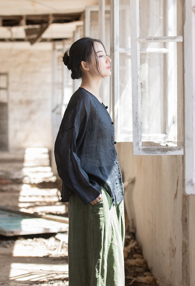 Tao One Tech™ • Zen Sunscreen Cardigan • Pure Ramie • Sheer Flow Layer • Translucent • Five Element Buckles