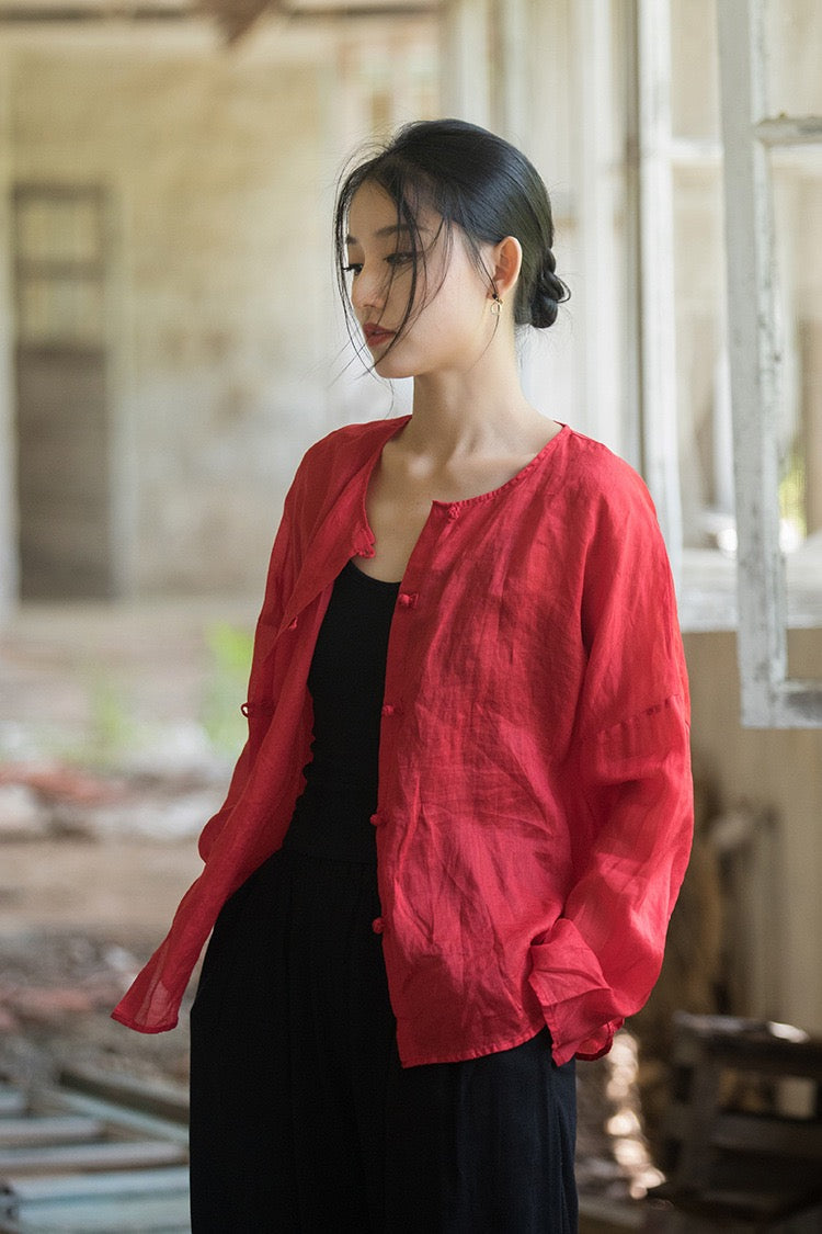 Tao One Tech™ • Zen Sunscreen Cardigan • Pure Ramie • Sheer Flow Layer • Translucent • Five Element Buckles