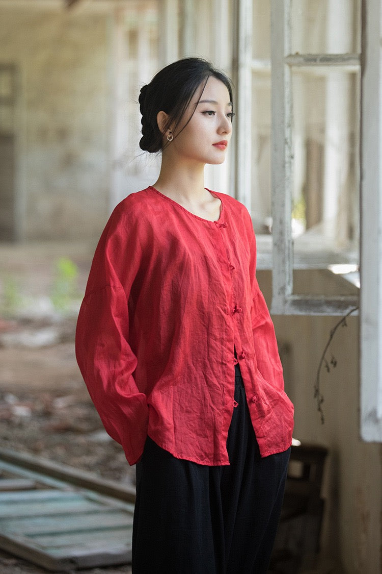 Tao One Tech™ • Zen Sunscreen Cardigan • Pure Ramie • Sheer Flow Layer • Translucent • Five Element Buckles
