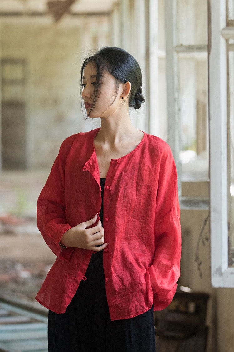 Tao One Tech™ • Zen Sunscreen Cardigan • Pure Ramie • Sheer Flow Layer • Translucent • Five Element Buckles