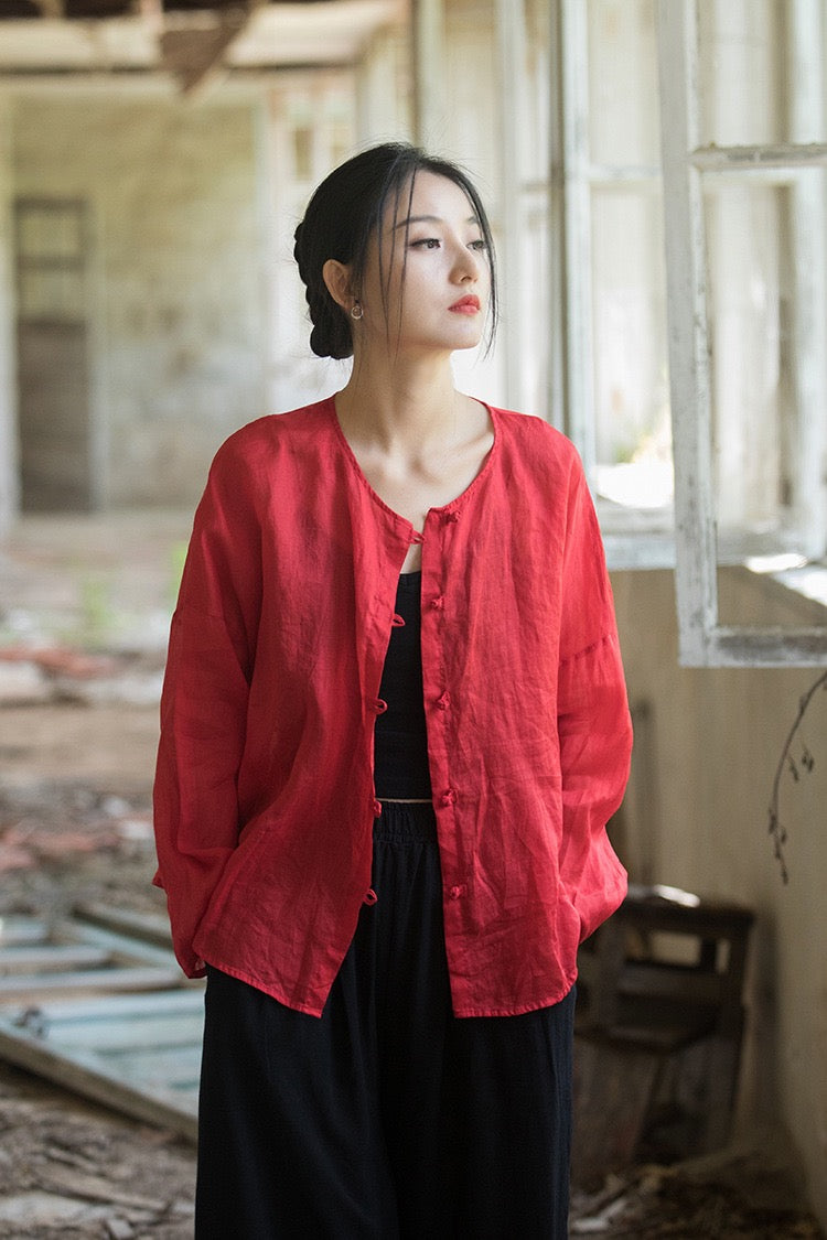 Tao One Tech™ • Zen Sunscreen Cardigan • Pure Ramie • Sheer Flow Layer • Translucent • Five Element Buckles