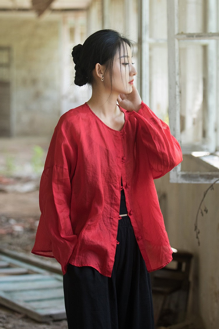 Tao One Tech™ • Zen Sunscreen Cardigan • Pure Ramie • Sheer Flow Layer • Translucent • Five Element Buckles