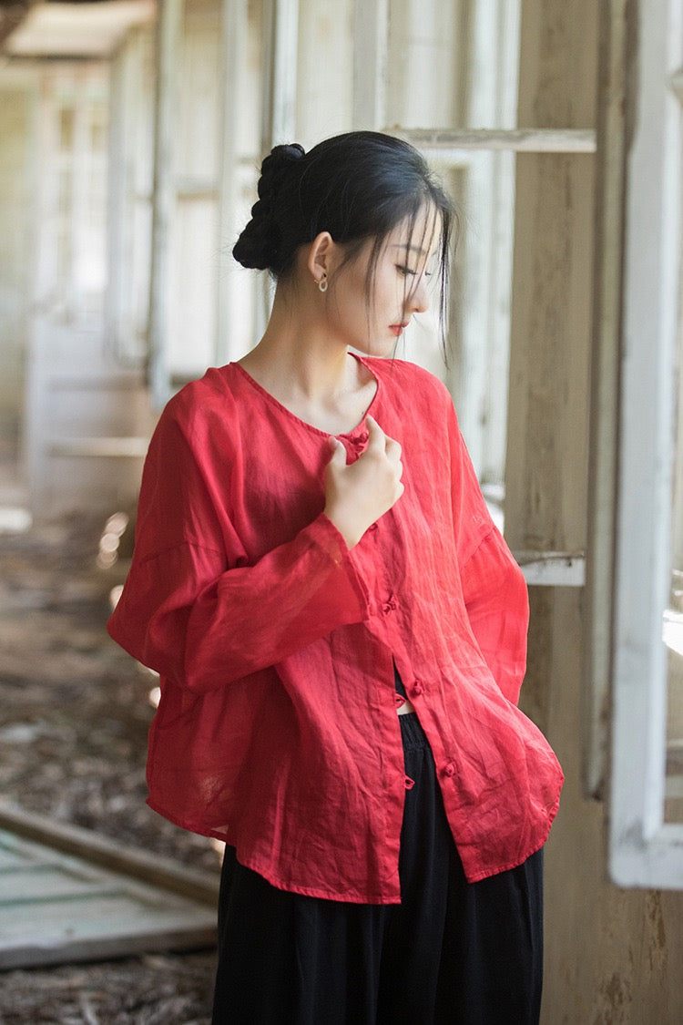 Tao One Tech™ • Zen Sunscreen Cardigan • Pure Ramie • Sheer Flow Layer • Translucent • Five Element Buckles