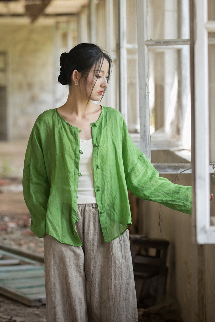Tao One Tech™ • Zen Sunscreen Cardigan • Pure Ramie • Sheer Flow Layer • Translucent • Five Element Buckles