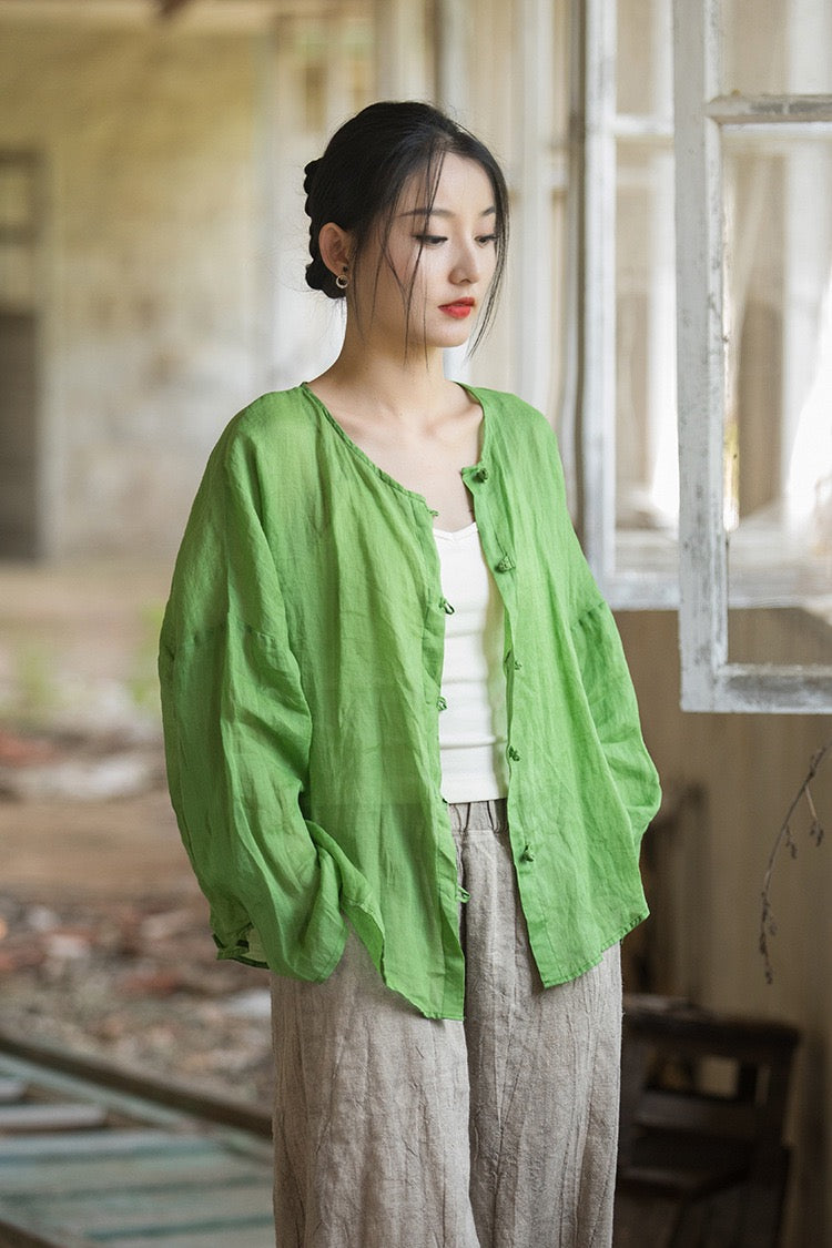 Tao One Tech™ • Zen Sunscreen Cardigan • Pure Ramie • Sheer Flow Layer • Translucent • Five Element Buckles