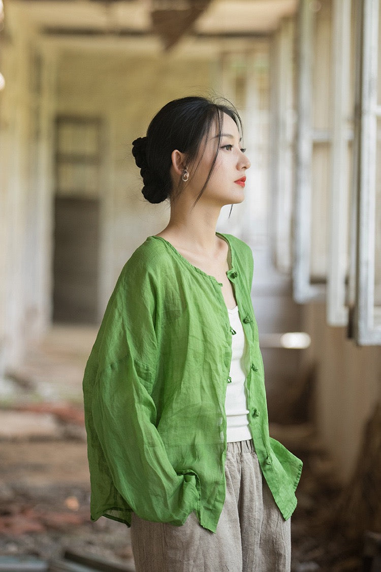 Tao One Tech™ • Zen Sunscreen Cardigan • Pure Ramie • Sheer Flow Layer • Translucent • Five Element Buckles