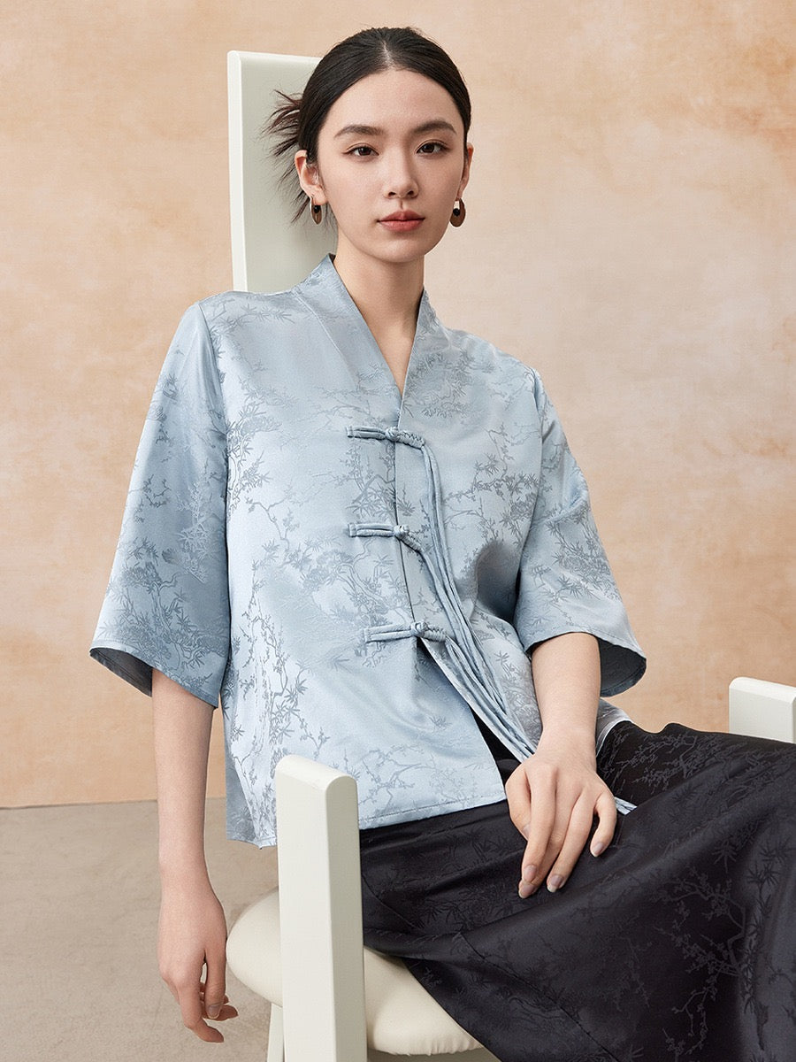 Tao One Tech™ • Floral Elegance Qigong Kimono • Cardigan • Pure Mulberry Silk • Three Quarter Sleeves • Floral Jacquard • Limited Edition