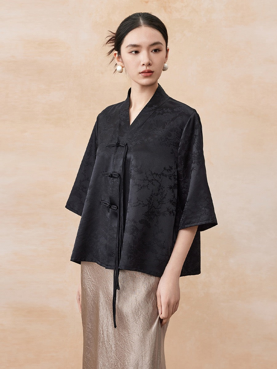 Tao One Tech™ • Floral Elegance Qigong Kimono • Cardigan • Pure Mulberry Silk • Three Quarter Sleeves • Floral Jacquard • Limited Edition