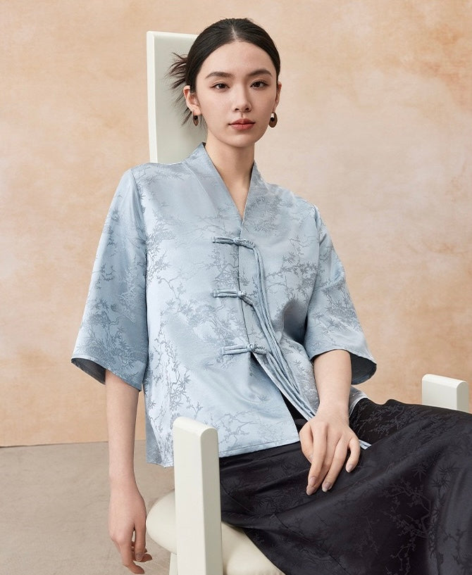 Tao One Tech™ • Floral Elegance Qigong Kimono • Cardigan • Pure Mulberry Silk • Three Quarter Sleeves • Floral Jacquard • Limited Edition