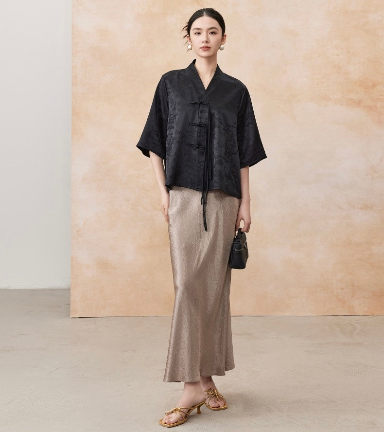 Tao One Tech™ • Floral Elegance Qigong Kimono • Cardigan • Pure Mulberry Silk • Three Quarter Sleeves • Floral Jacquard • Limited Edition