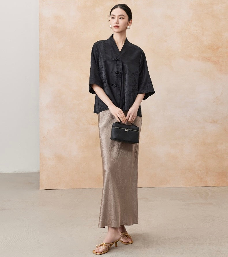 Tao One Tech™ • Floral Elegance Qigong Kimono • Cardigan • Pure Mulberry Silk • Three Quarter Sleeves • Floral Jacquard • Limited Edition