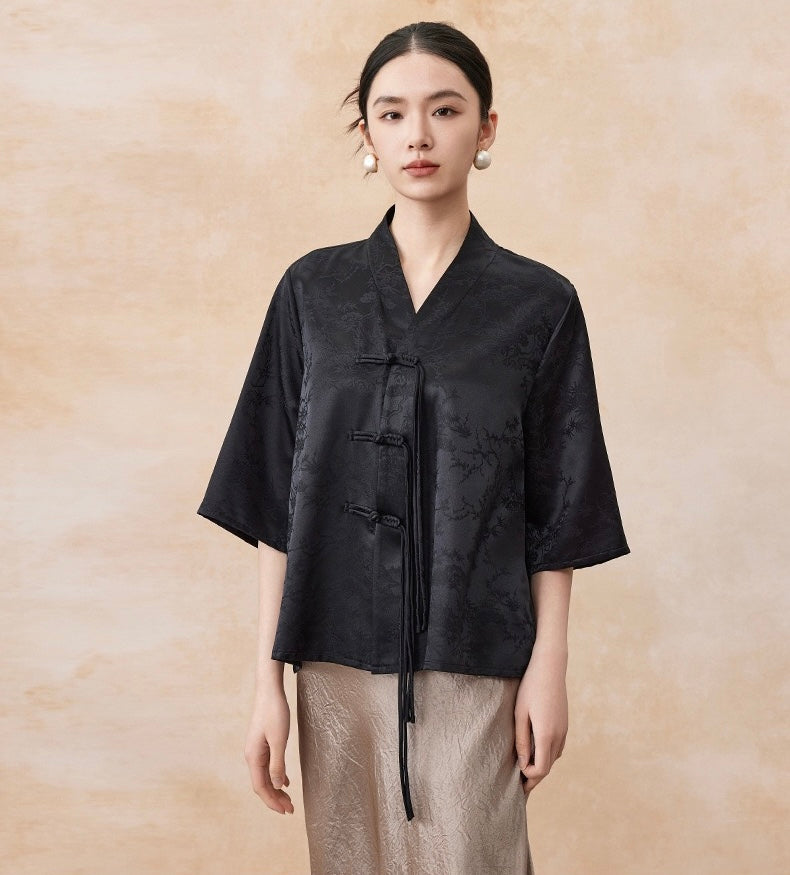 Tao One Tech™ • Floral Elegance Qigong Kimono • Cardigan • Pure Mulberry Silk • Three Quarter Sleeves • Floral Jacquard • Limited Edition