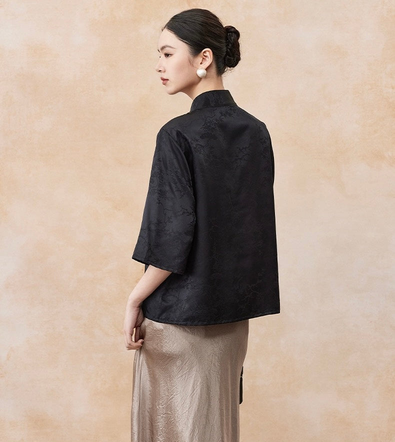 Tao One Tech™ • Floral Elegance Qigong Kimono • Cardigan • Pure Mulberry Silk • Three Quarter Sleeves • Floral Jacquard • Limited Edition