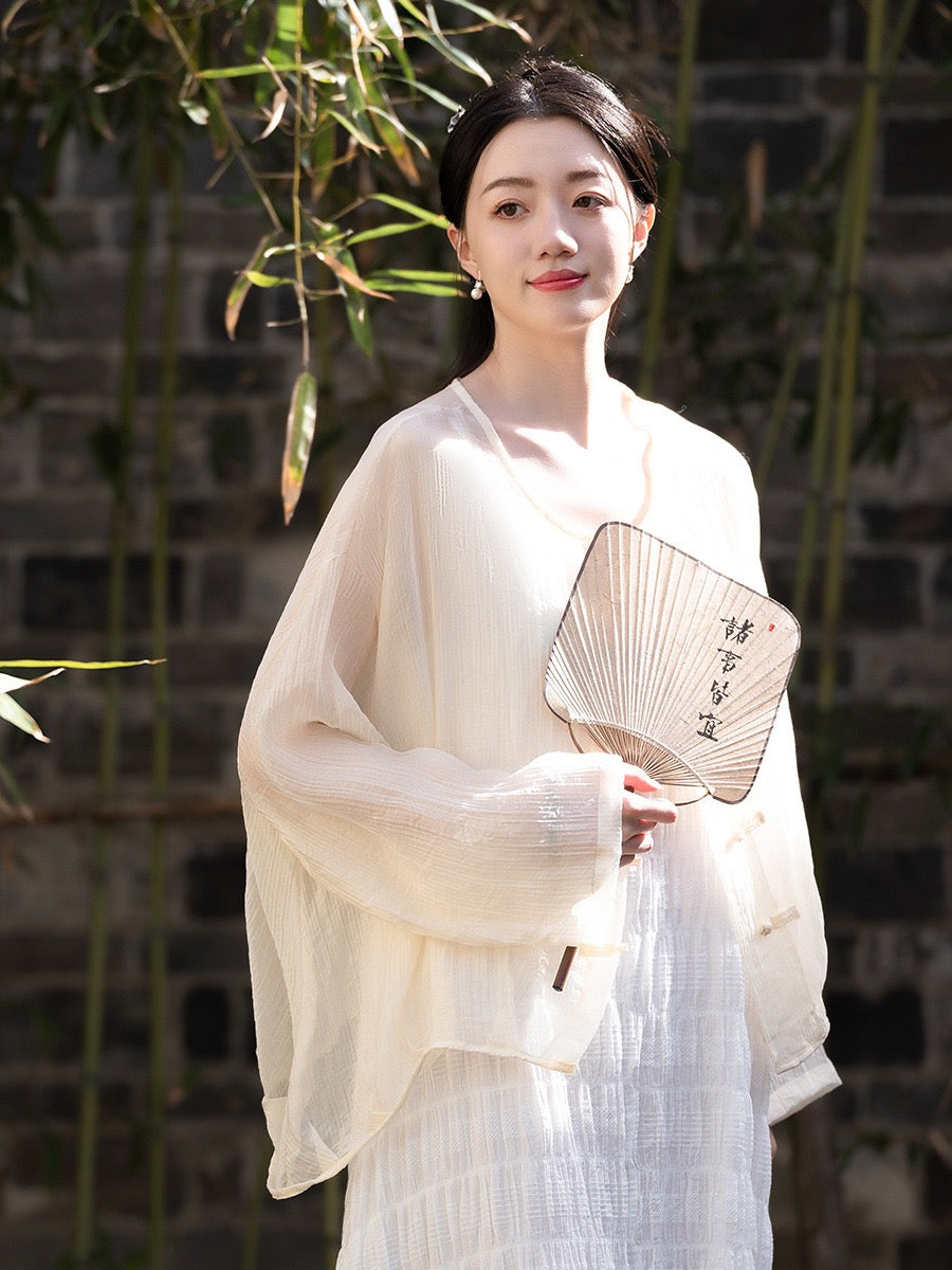 Tao One Tech™ • Tao Fairy Sunscreen Cardigan • Kimono • Hanfu • Air Conditioning Shirt • Butterfly Bat Wing Sleeves • Cooling • Sheer • Translucent • Regenerated Cellulose Fibre
