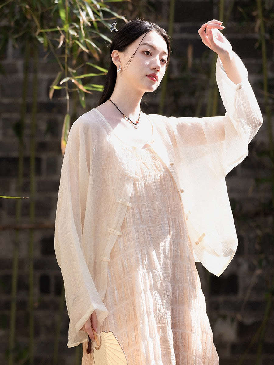Tao One Tech™ • Tao Fairy Sunscreen Cardigan • Kimono • Hanfu • Air Conditioning Shirt • Butterfly Bat Wing Sleeves • Cooling • Sheer • Translucent • Regenerated Cellulose Fibre