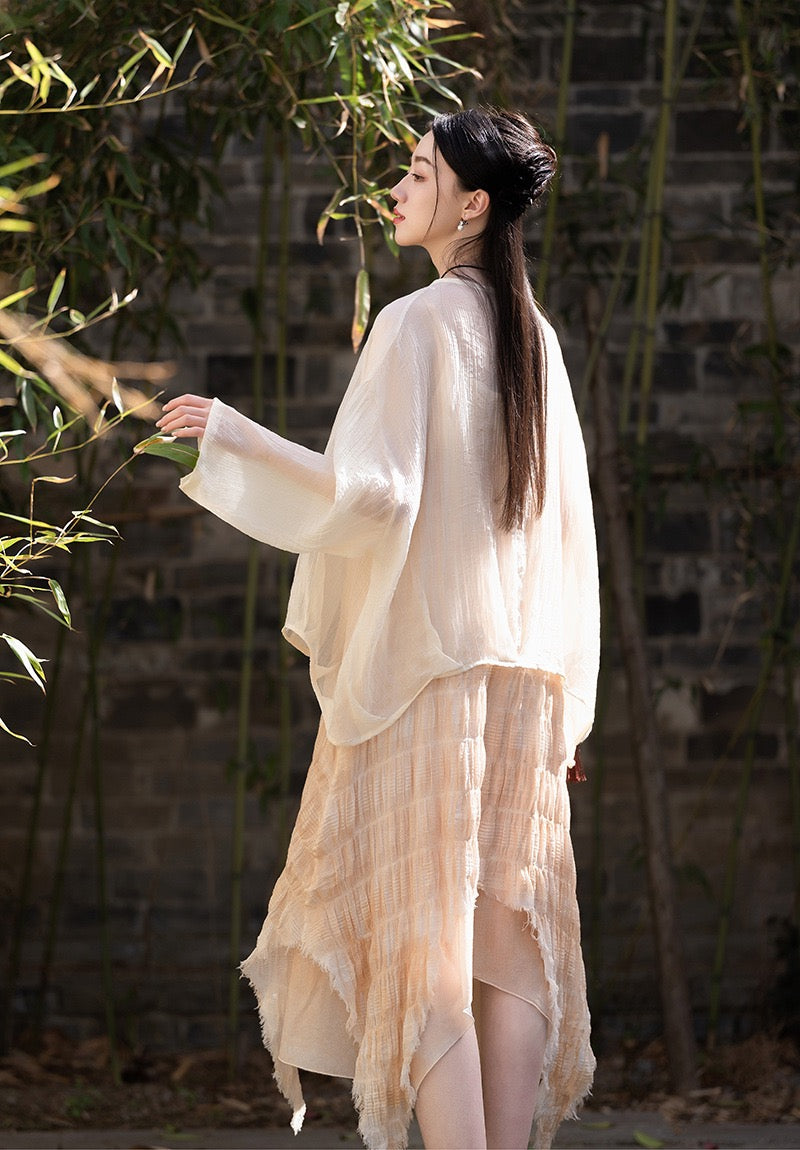 Tao One Tech™ • Tao Fairy Sunscreen Cardigan • Kimono • Hanfu • Air Conditioning Shirt • Butterfly Bat Wing Sleeves • Cooling • Sheer • Translucent • Regenerated Cellulose Fibre