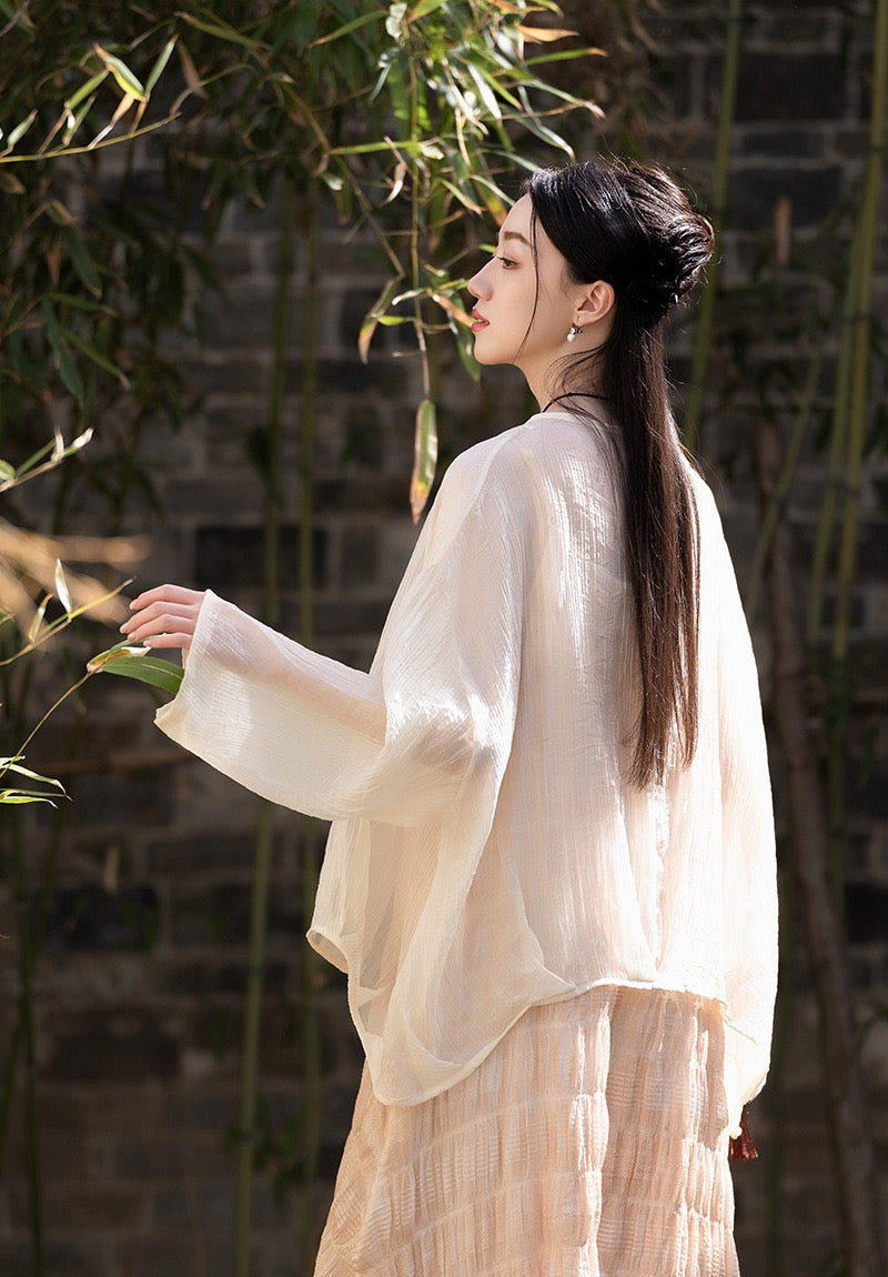 Tao One Tech™ • Tao Fairy Sunscreen Cardigan • Kimono • Hanfu • Air Conditioning Shirt • Butterfly Bat Wing Sleeves • Cooling • Sheer • Translucent • Regenerated Cellulose Fibre