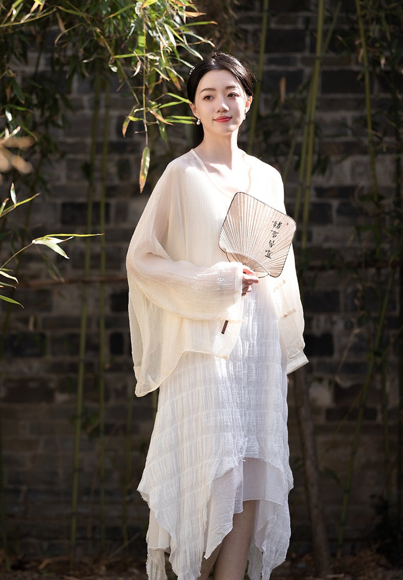 Tao One Tech™ • Tao Fairy Sunscreen Cardigan • Kimono • Hanfu • Air Conditioning Shirt • Butterfly Bat Wing Sleeves • Cooling • Sheer • Translucent • Regenerated Cellulose Fibre