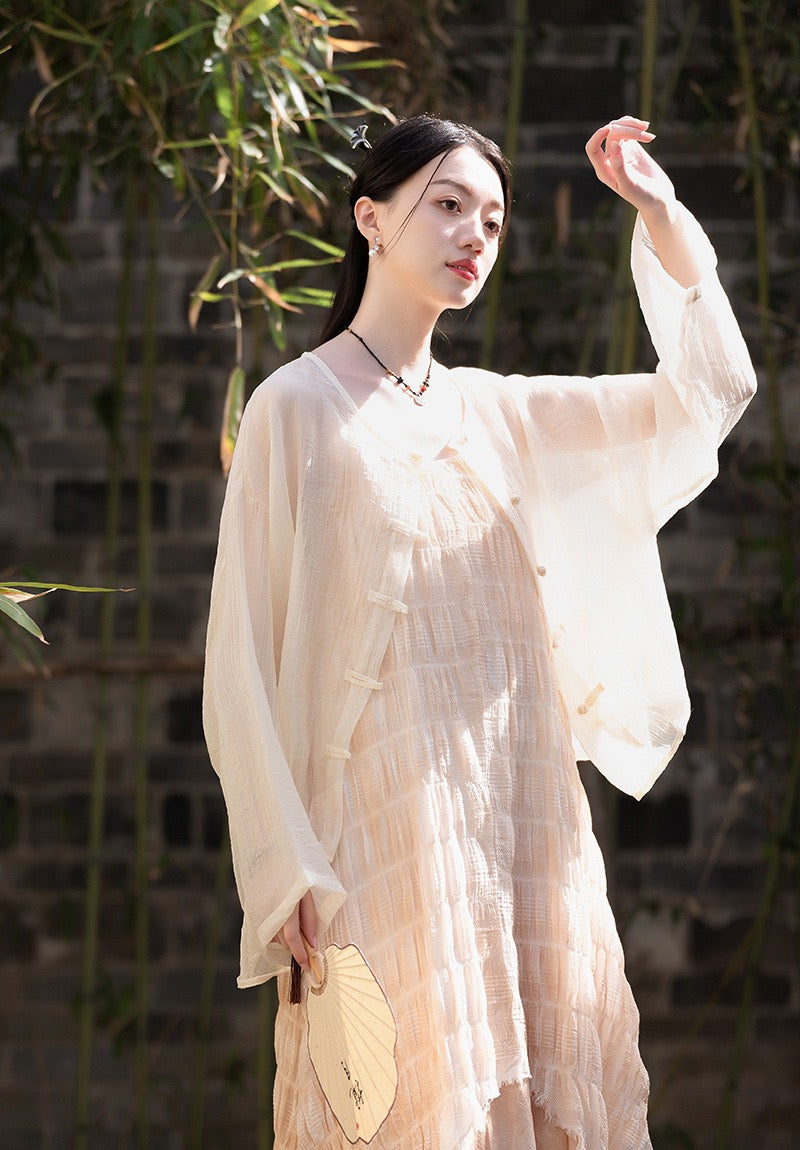 Tao One Tech™ • Tao Fairy Sunscreen Cardigan • Kimono • Hanfu • Air Conditioning Shirt • Butterfly Bat Wing Sleeves • Cooling • Sheer • Translucent • Regenerated Cellulose Fibre