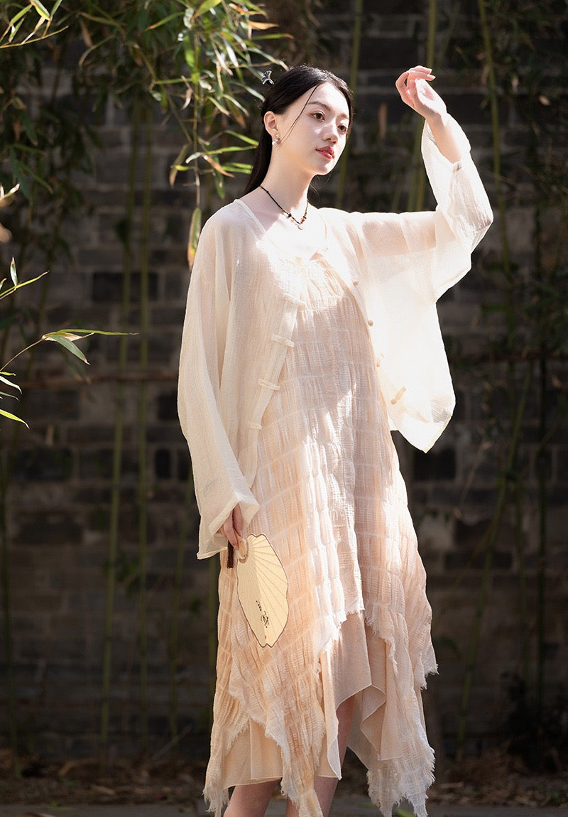 Tao One Tech™ • Tao Fairy Sunscreen Cardigan • Kimono • Hanfu • Air Conditioning Shirt • Butterfly Bat Wing Sleeves • Cooling • Sheer • Translucent • Regenerated Cellulose Fibre
