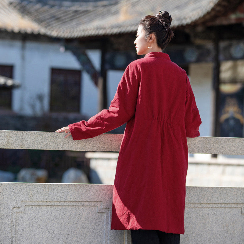 Tao Triple Tech™ • Artistic Long Kimono Coat • V-Neck • Tailored Waist • Triple-Layer Quilting Integration • Thermal Qi Flow • Plant-Based