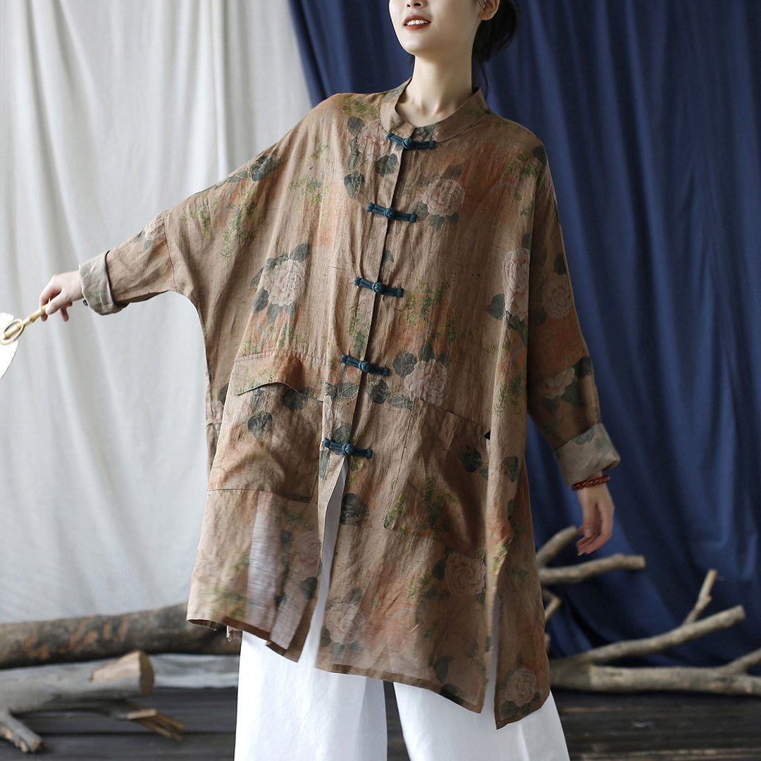 Tao One Tech™ • Tao Ancient Flower Sunscreen Robe • Cardigan • Kimono • Hanfu • Air Conditioning Shirt • Butterfly Bat Wing Sleeves • Cooling • Tech Pockets • Pure Ramie