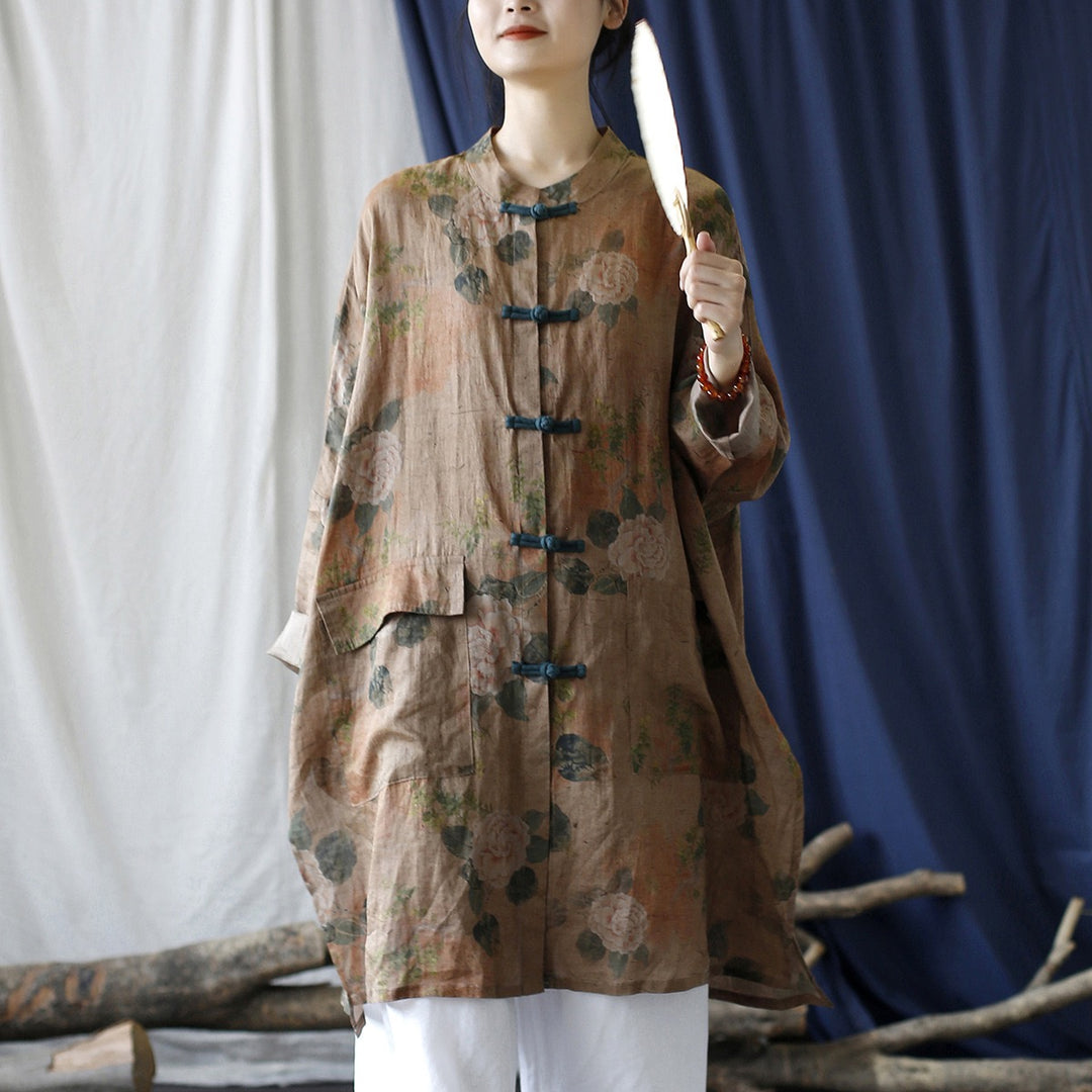 Tao One Tech™ • Tao Ancient Flower Sunscreen Robe • Cardigan • Kimono • Hanfu • Air Conditioning Shirt • Butterfly Bat Wing Sleeves • Cooling • Tech Pockets • Pure Ramie