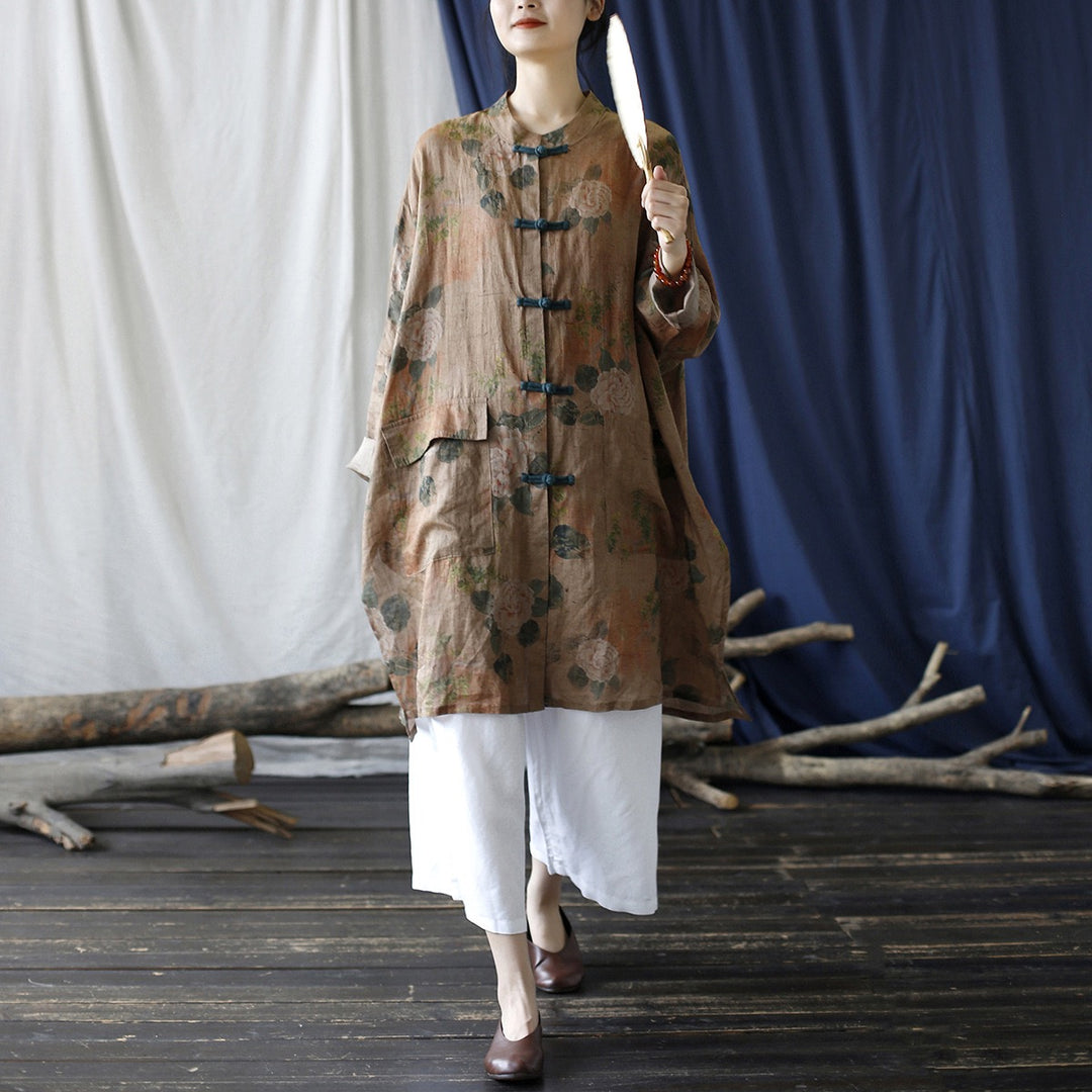 Tao One Tech™ • Tao Ancient Flower Sunscreen Robe • Cardigan • Kimono • Hanfu • Air Conditioning Shirt • Butterfly Bat Wing Sleeves • Cooling • Tech Pockets • Pure Ramie