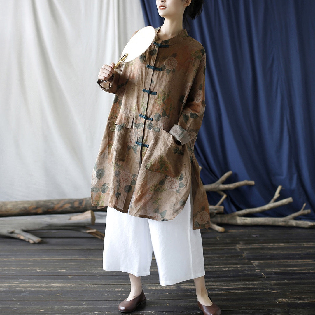 Tao One Tech™ • Tao Ancient Flower Sunscreen Robe • Cardigan • Kimono • Hanfu • Air Conditioning Shirt • Butterfly Bat Wing Sleeves • Cooling • Tech Pockets • Pure Ramie