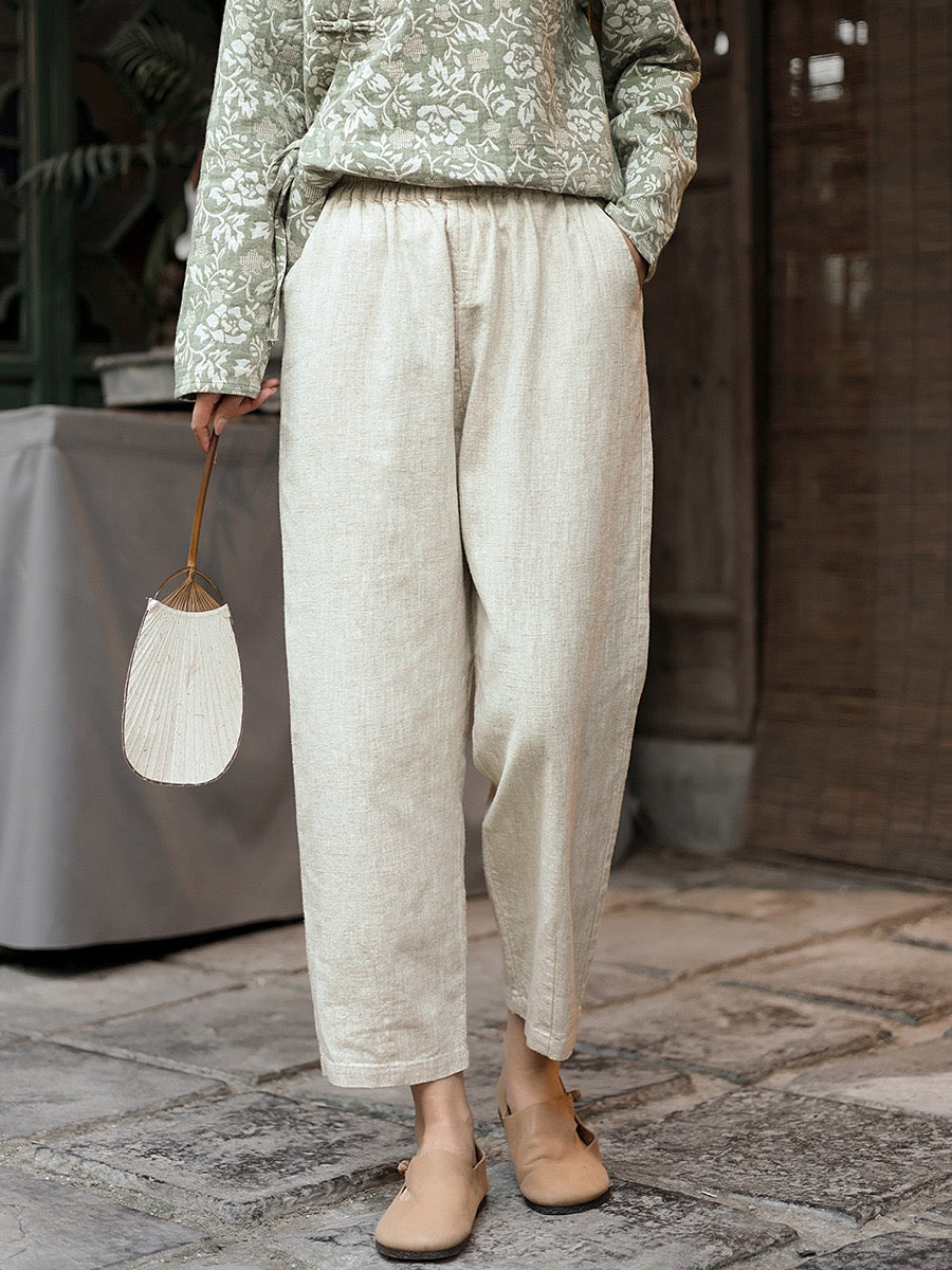 Tao One Tech™ • Business Flow Carrot Pants • High-Waisted • Cropped Pants • Bamboo Texture • Tech Pockets • Ramie Cotton • Sizes M-XXL