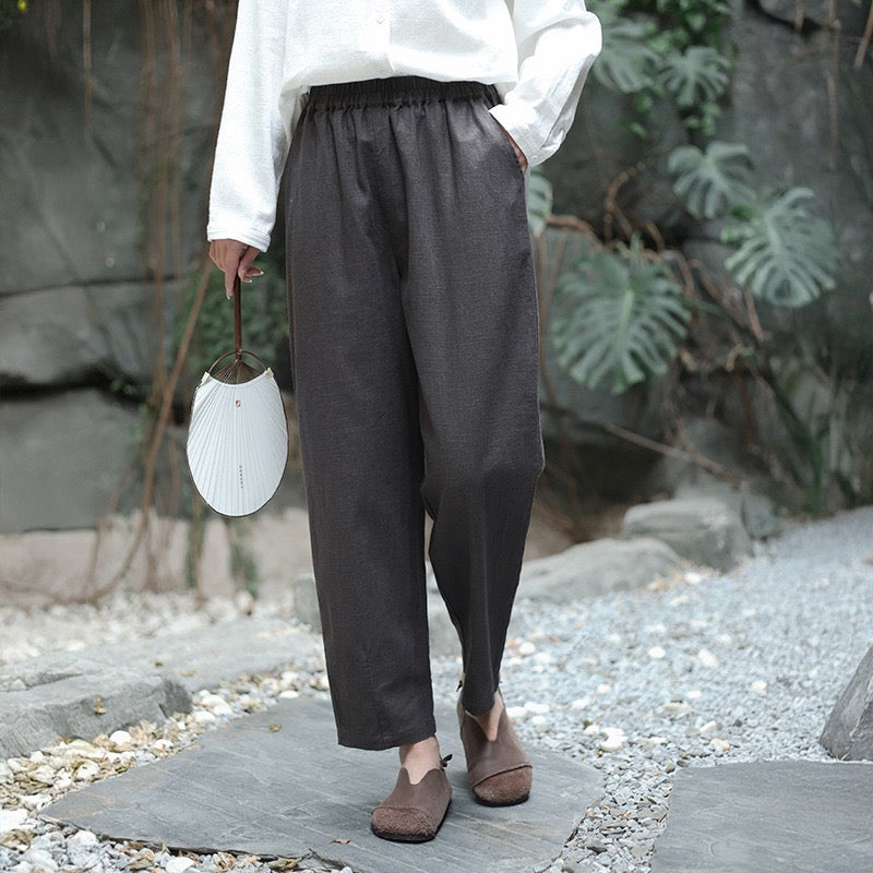 Tao One Tech™ • Business Flow Carrot Pants • High-Waisted • Cropped Pants • Bamboo Texture • Tech Pockets • Ramie Cotton • Sizes M-XXL