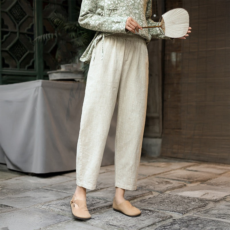 Tao One Tech™ • Business Flow Carrot Pants • High-Waisted • Cropped Pants • Bamboo Texture • Tech Pockets • Ramie Cotton • Sizes M-XXL