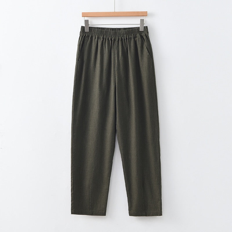 Tao One Tech™ • Business Flow Carrot Pants • High-Waisted • Cropped Pants • Bamboo Texture • Tech Pockets • Ramie Cotton • Sizes M-XXL