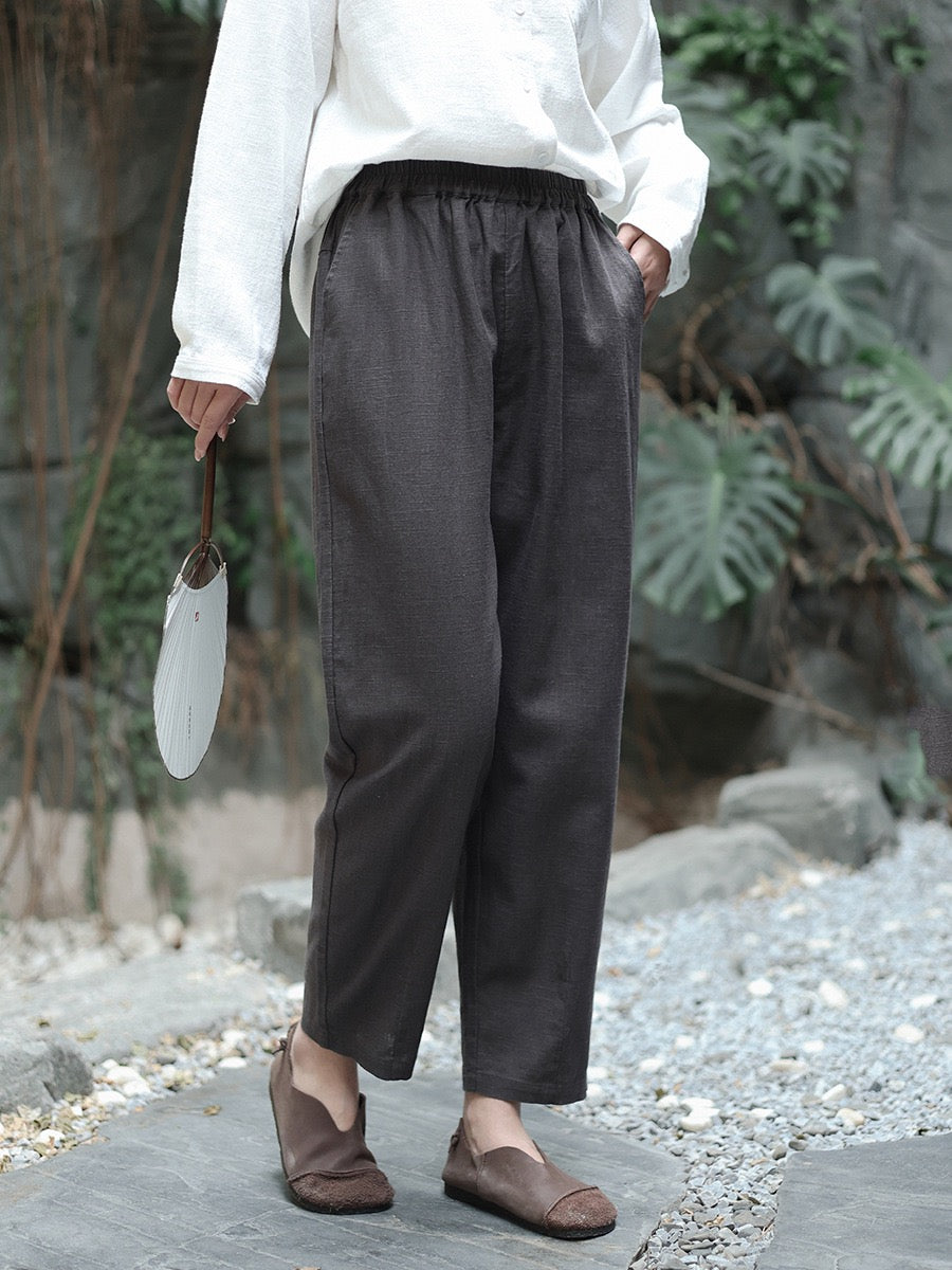 Tao One Tech™ • Business Flow Carrot Pants • High-Waisted • Cropped Pants • Bamboo Texture • Tech Pockets • Ramie Cotton • Sizes M-XXL