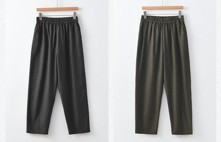 Tao One Tech™ • Business Flow Carrot Pants • High-Waisted • Cropped Pants • Bamboo Texture • Tech Pockets • Ramie Cotton • Sizes M-XXL