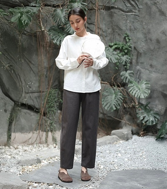 Tao One Tech™ • Business Flow Carrot Pants • High-Waisted • Cropped Pants • Bamboo Texture • Tech Pockets • Ramie Cotton • Sizes M-XXL