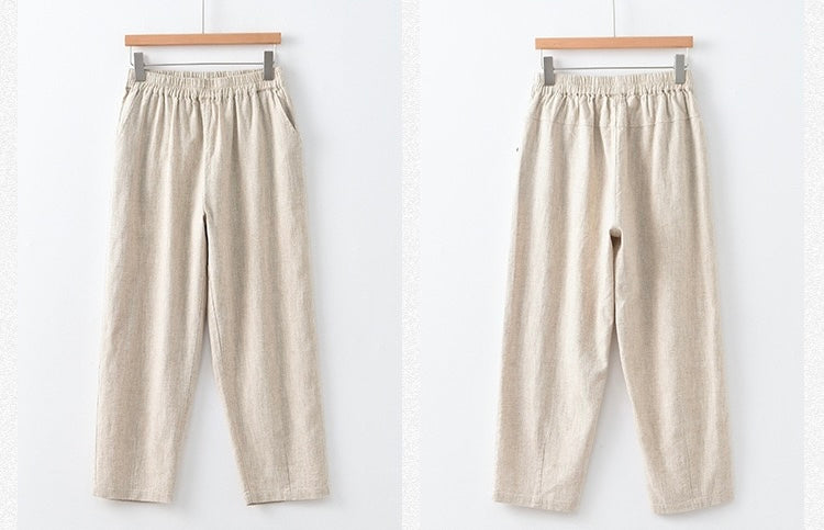 Tao One Tech™ • Business Flow Carrot Pants • High-Waisted • Cropped Pants • Bamboo Texture • Tech Pockets • Ramie Cotton • Sizes M-XXL