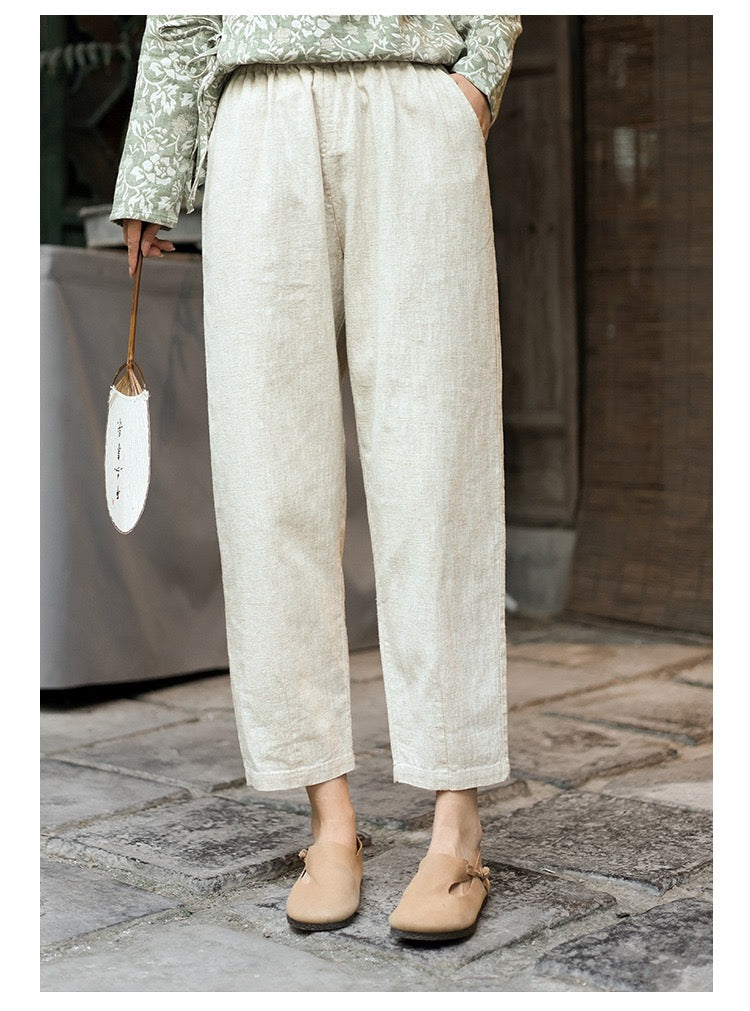 Tao One Tech™ • Business Flow Carrot Pants • High-Waisted • Cropped Pants • Bamboo Texture • Tech Pockets • Ramie Cotton • Sizes M-XXL