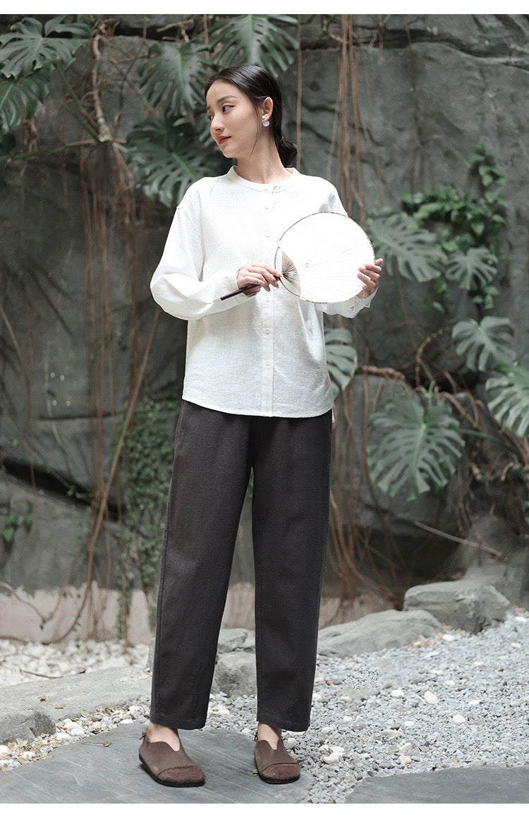Tao One Tech™ • Business Flow Carrot Pants • High-Waisted • Cropped Pants • Bamboo Texture • Tech Pockets • Ramie Cotton • Sizes M-XXL