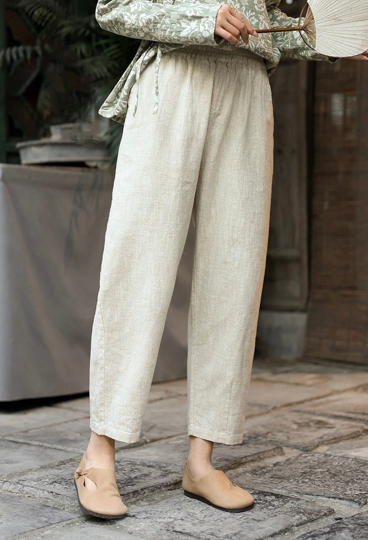 Tao One Tech™ • Business Flow Carrot Pants • High-Waisted • Cropped Pants • Bamboo Texture • Tech Pockets • Ramie Cotton • Sizes M-XXL