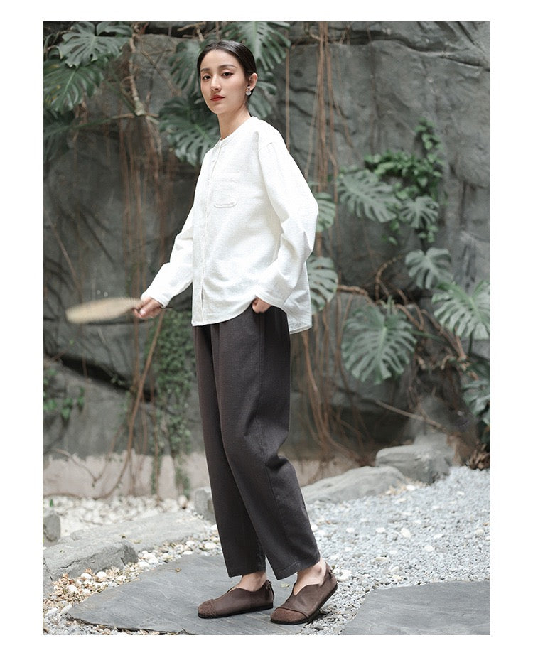Tao One Tech™ • Business Flow Carrot Pants • High-Waisted • Cropped Pants • Bamboo Texture • Tech Pockets • Ramie Cotton • Sizes M-XXL
