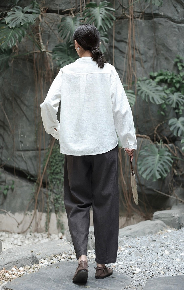 Tao One Tech™ • Business Flow Carrot Pants • High-Waisted • Cropped Pants • Bamboo Texture • Tech Pockets • Ramie Cotton • Sizes M-XXL