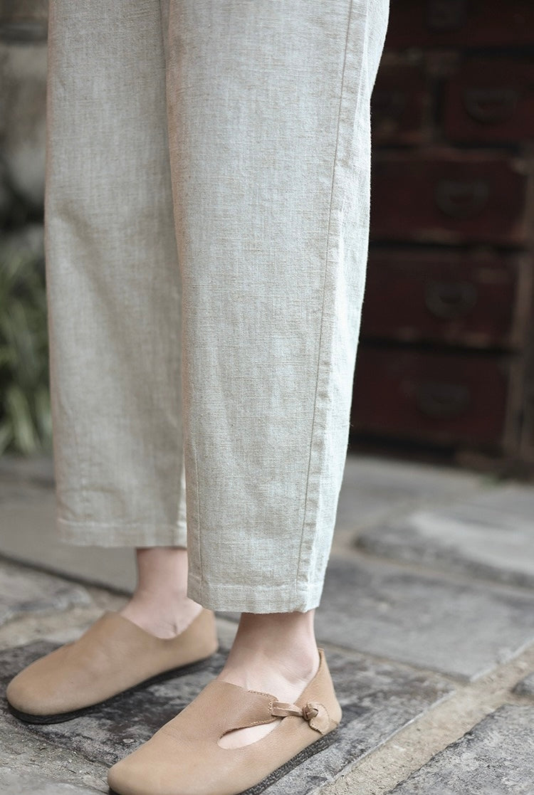 Tao One Tech™ • Business Flow Carrot Pants • High-Waisted • Cropped Pants • Bamboo Texture • Tech Pockets • Ramie Cotton • Sizes M-XXL