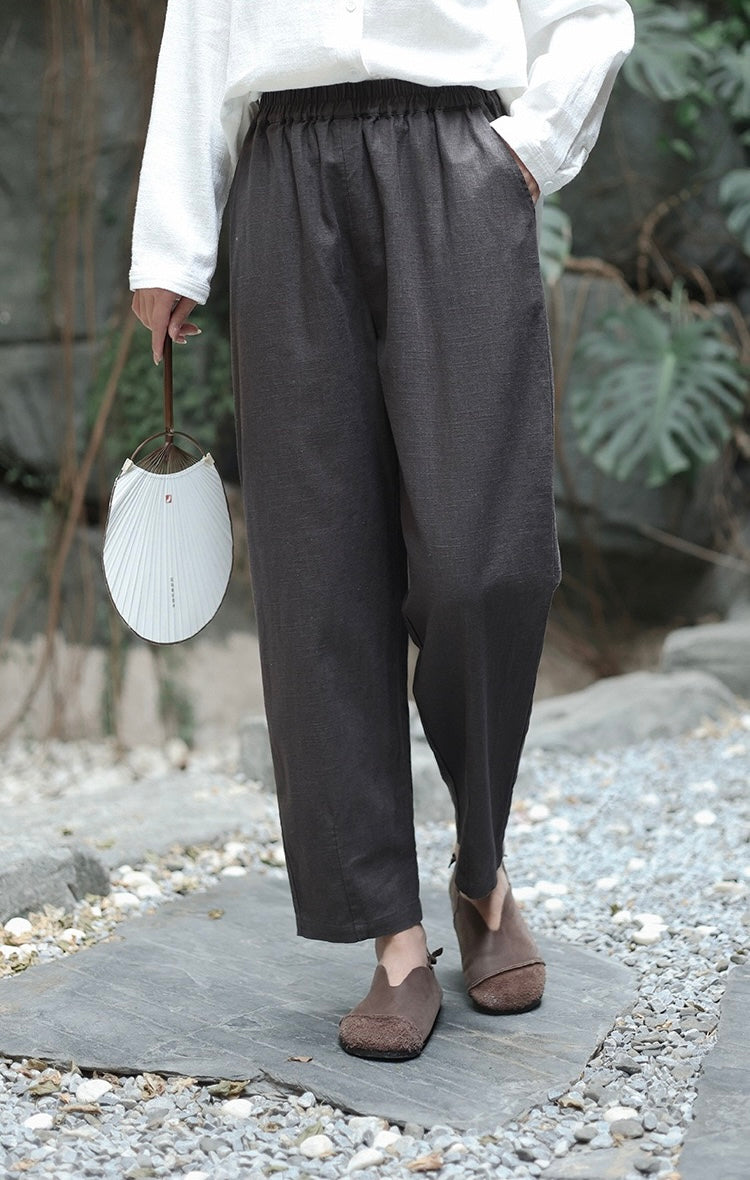 Tao One Tech™ • Business Flow Carrot Pants • High-Waisted • Cropped Pants • Bamboo Texture • Tech Pockets • Ramie Cotton • Sizes M-XXL